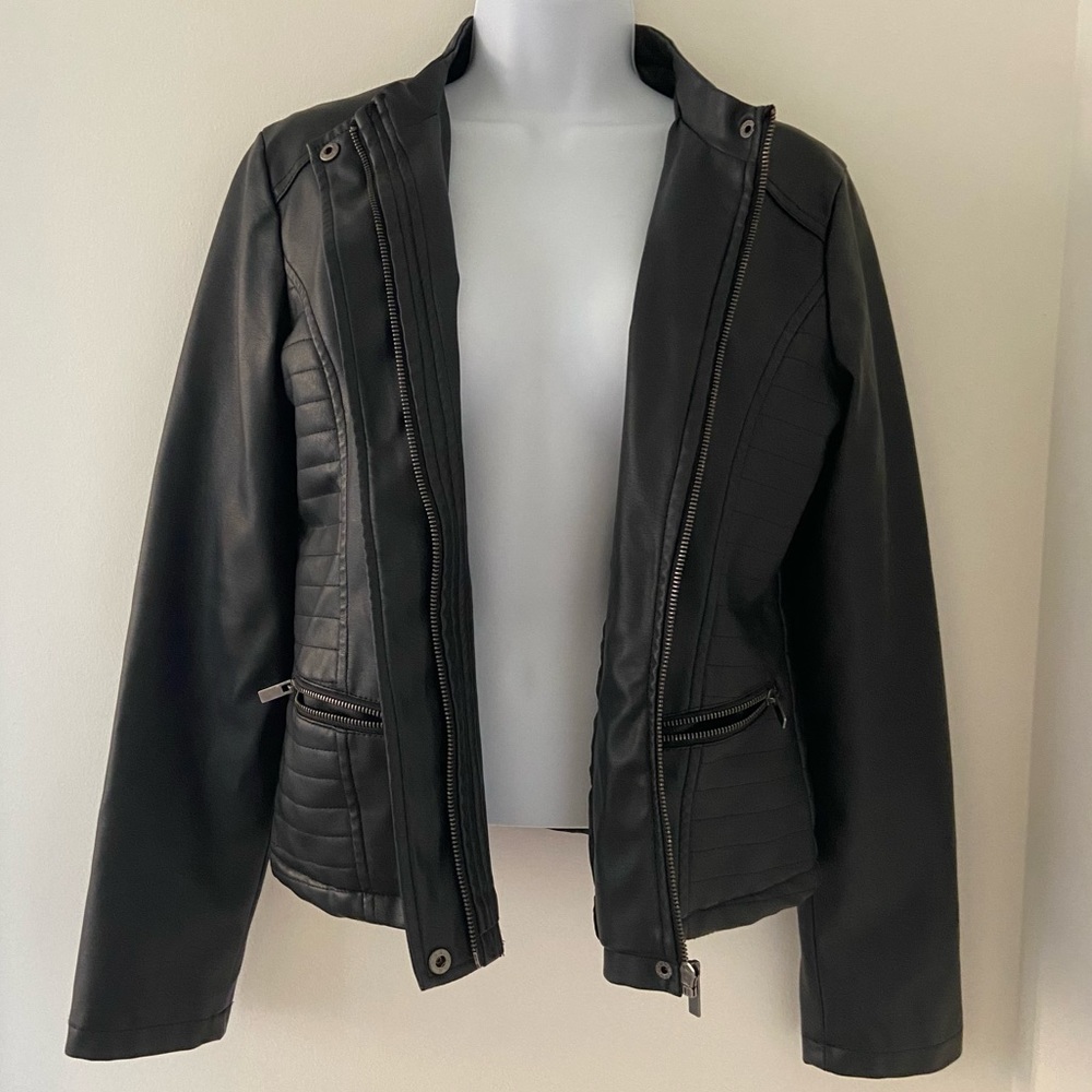 SOLD Black Pleather Jacket New Look Collarless Medium